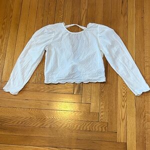 Dazy White Cotton, Tie Back, Long Sleeve Crop Blouse